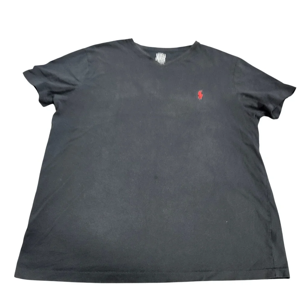 Polo Ralph Lauren Mens V-Neck T-Shirt Black Red Pony Logo Cotton Size L 15336